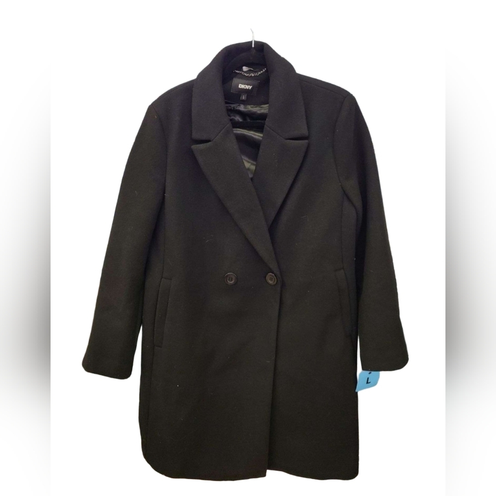 NWOT DKNY Women's Elegant Black Pea Coat, Size Large